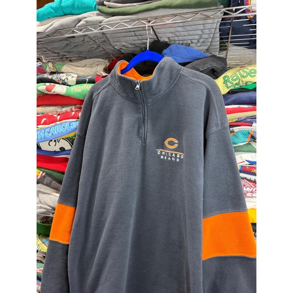 NFL Other - NFL Chicago Bears Quarter Zip Fleece Pullover Grey Orange Colorblock Mens 2XL